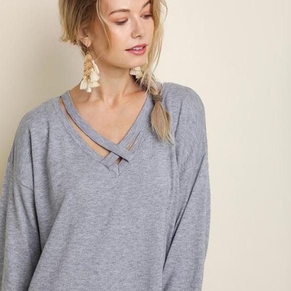 Umgee Sweaters - Umgee High Low Crossed Pullover Sweater